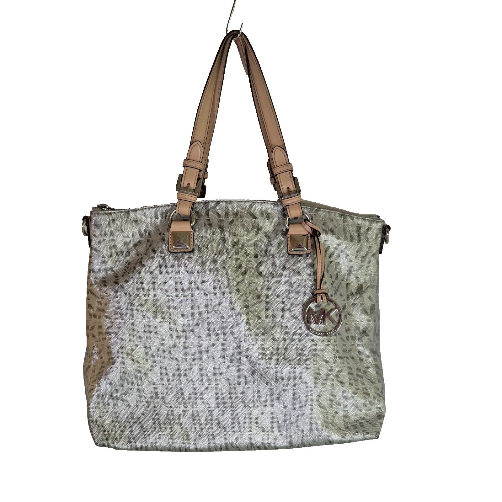 MICHAEL KORS Silver Metallic Top Zip Tote Shoulder Handbag