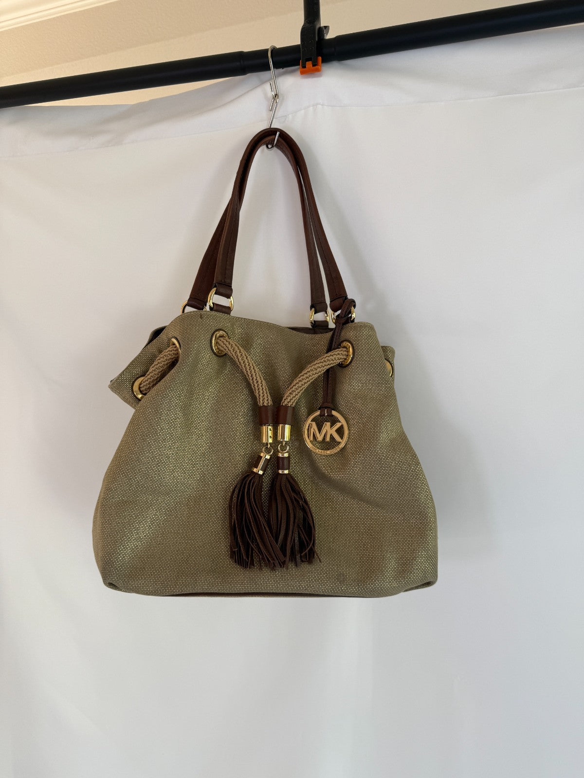 Michael Kors Gold Leather Handbag W Tassel