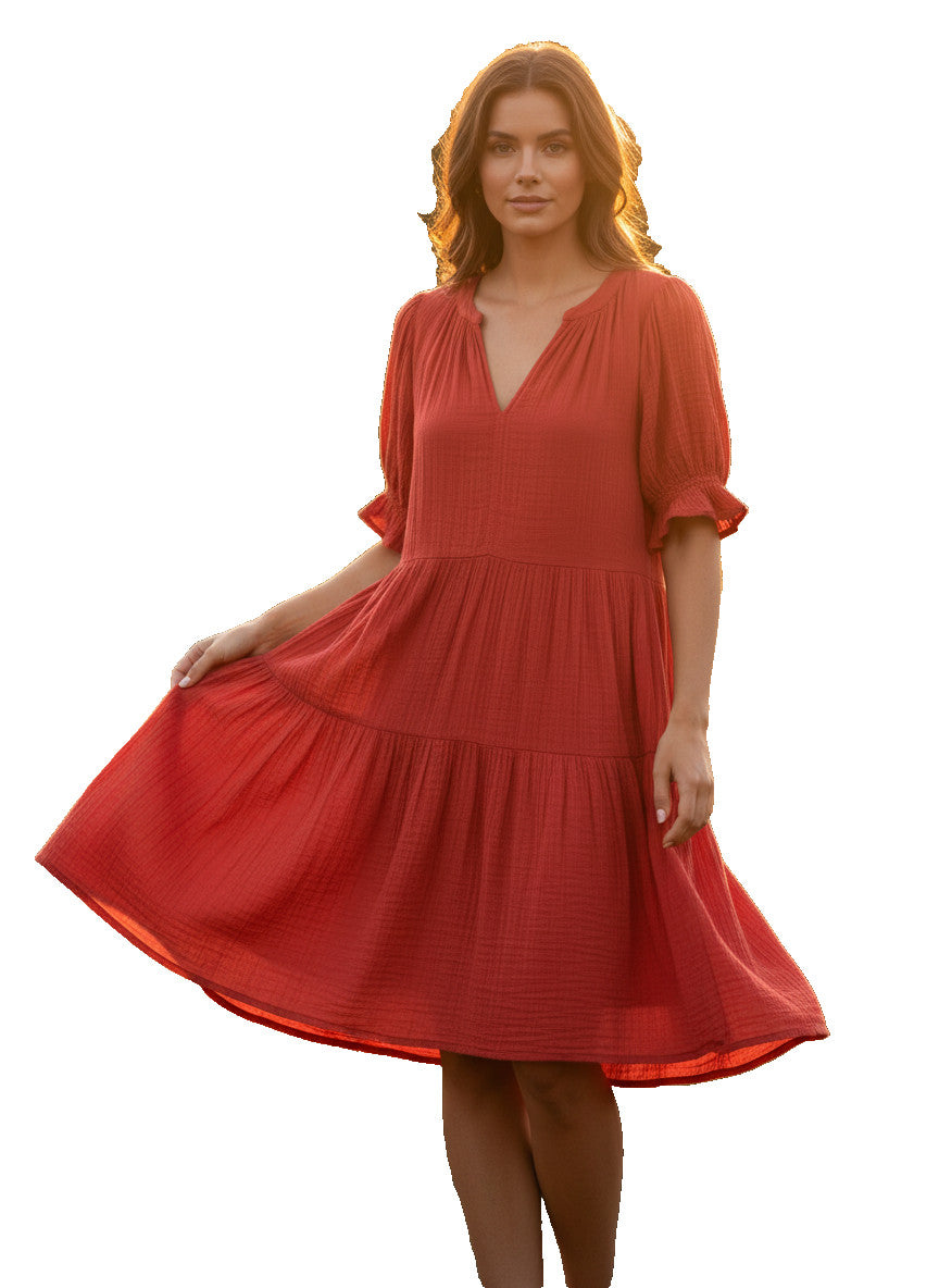 Velvet By Graham Red Tiered Dress Size Large