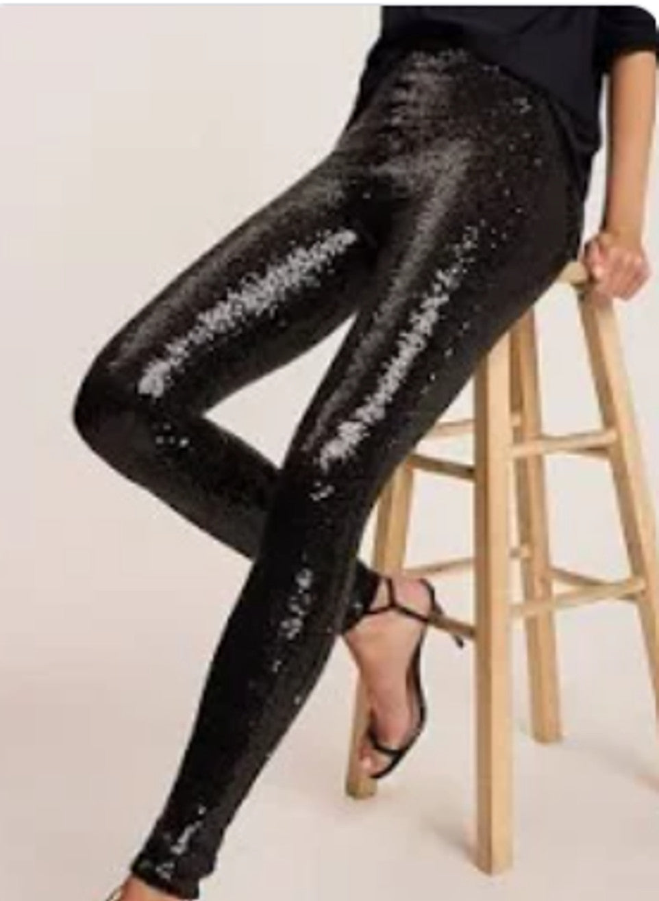 Black Stretch Knit Sequinned Skinny Leg Pants by Comando Size XL