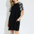 Joseph Ribkoff Black Trapeze Dress with Black and White Flutter Sleeves Size 12