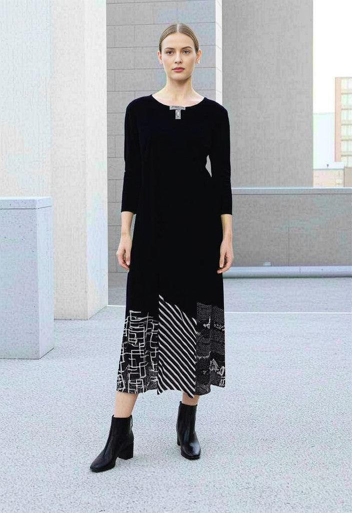Joseph Ribkoff Midi Dress Black with Stripes Size 12