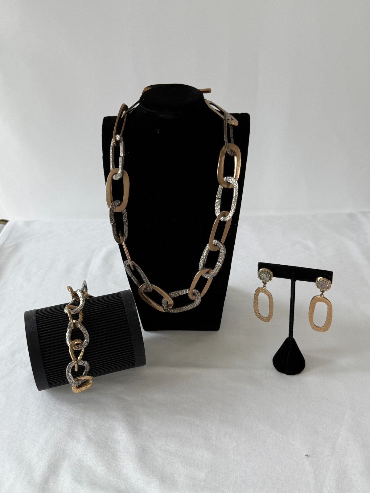 Tat 2 Designs Hammered Gold & Silver Dangle Earrings