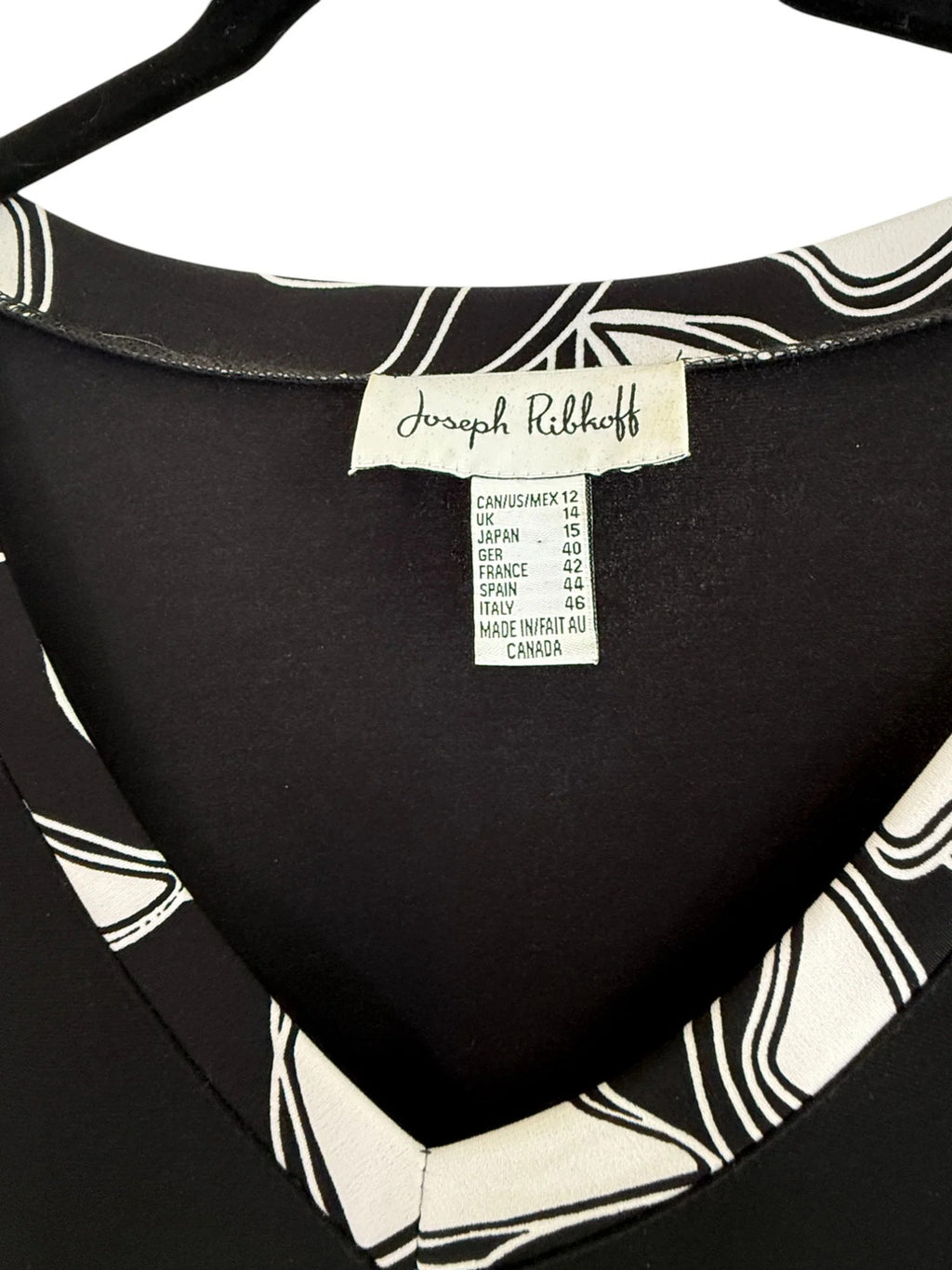 Joseph Ribkoff Black Tunic with Geometric Print Trim Size 12
