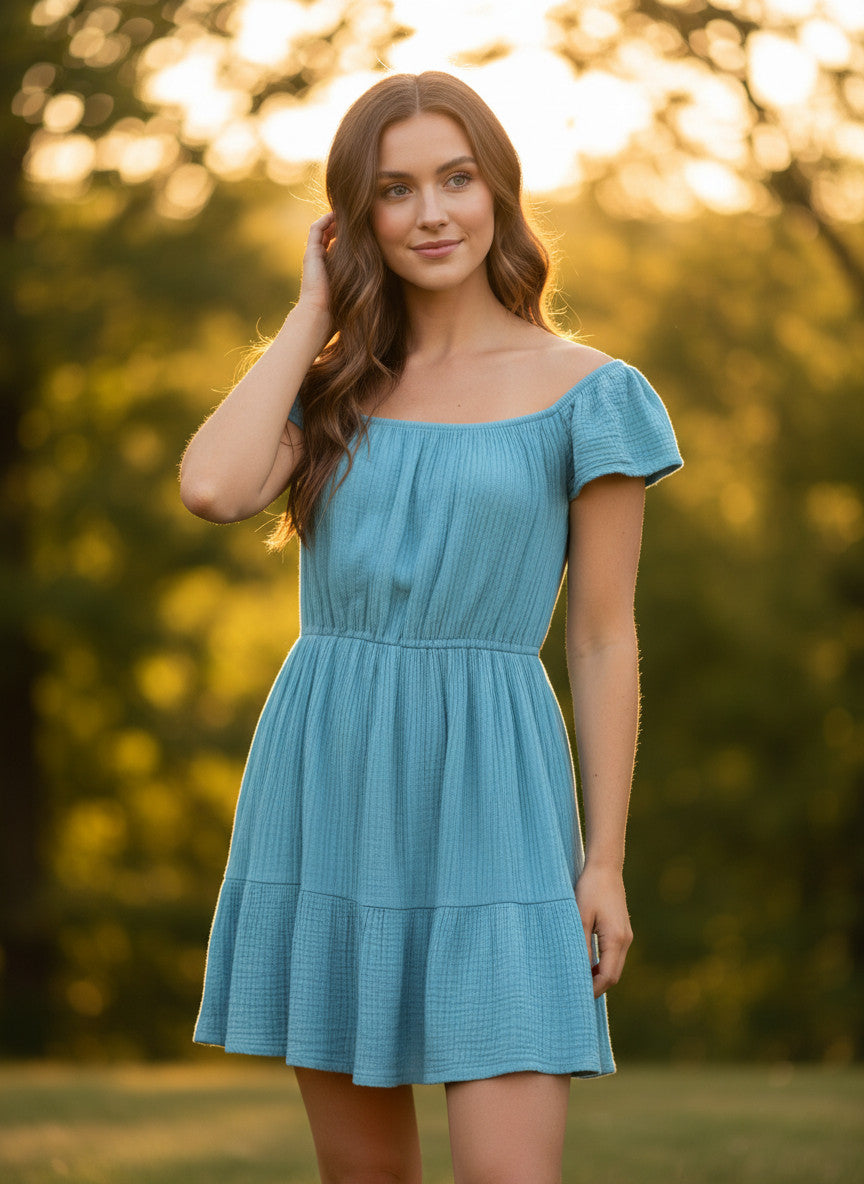 Nation Turquoise Gauze Off Shoulder Sundress Size L