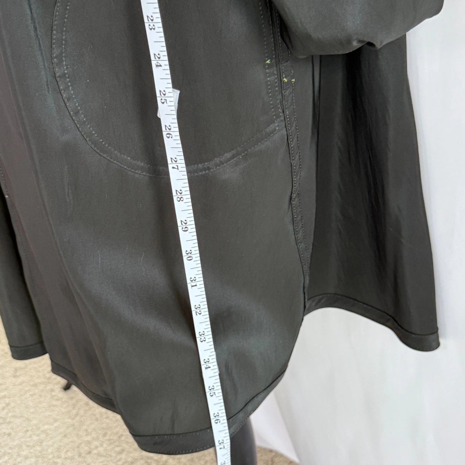 LL Bean Long Trench Rain Coat Hooded Removable Wool Liner Black Size XL