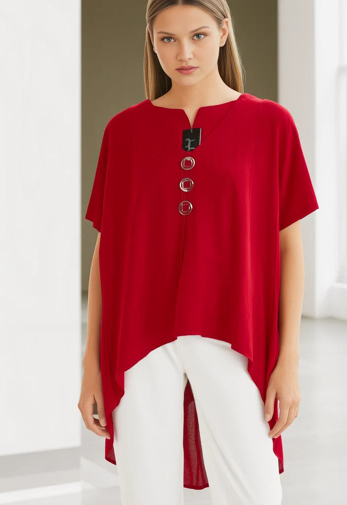 Joseph Ribkoff Short Sleeved Trapeze Red Tunic Size 10
