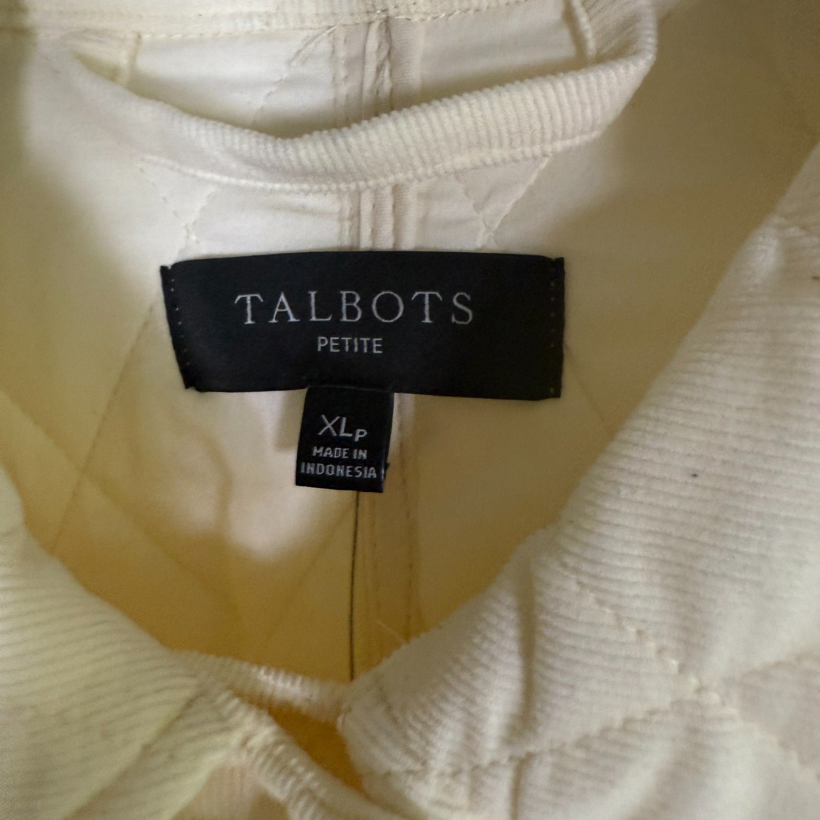 NWT Talbots Quilted Down Jacket Womens Petite XL Cream Collared Jacket