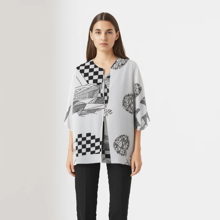 Frank Lyman Black & White Geometric Pattern Jacket/Tunic Size L