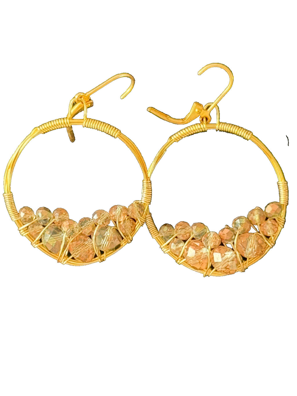 Gold and Gold Crystal Open Circle Drop Earrings