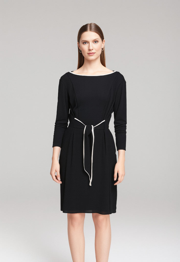 Joseph Ribkoff Knee Lenth Dress Black with TIe at Waist Size 14