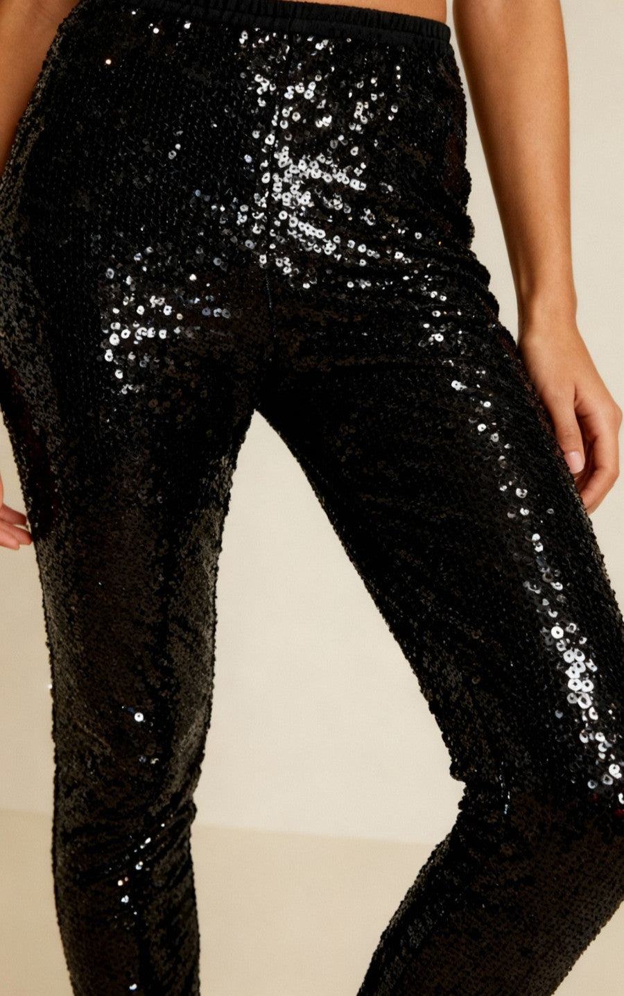 Black Stretch Knit Sequinned Skinny Leg Pants by Comando Size XL