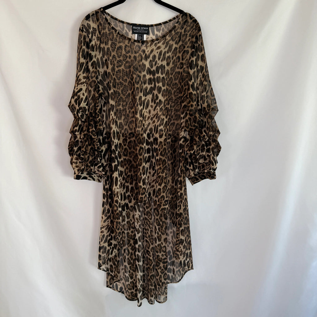 Frank Lyman Animal Print Long Draped Chiffon Tunic Size 12