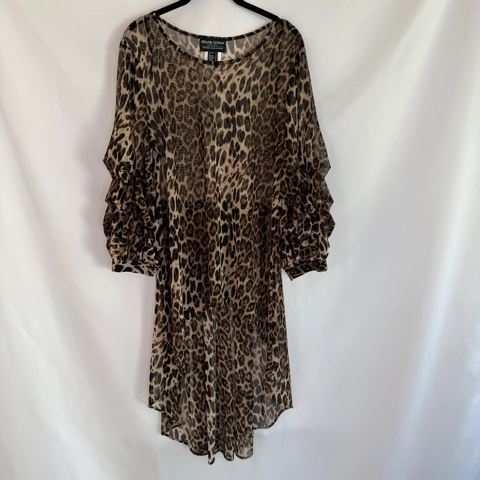 Frank Lyman Animal Print Long Draped Chiffon Tunic Size 12