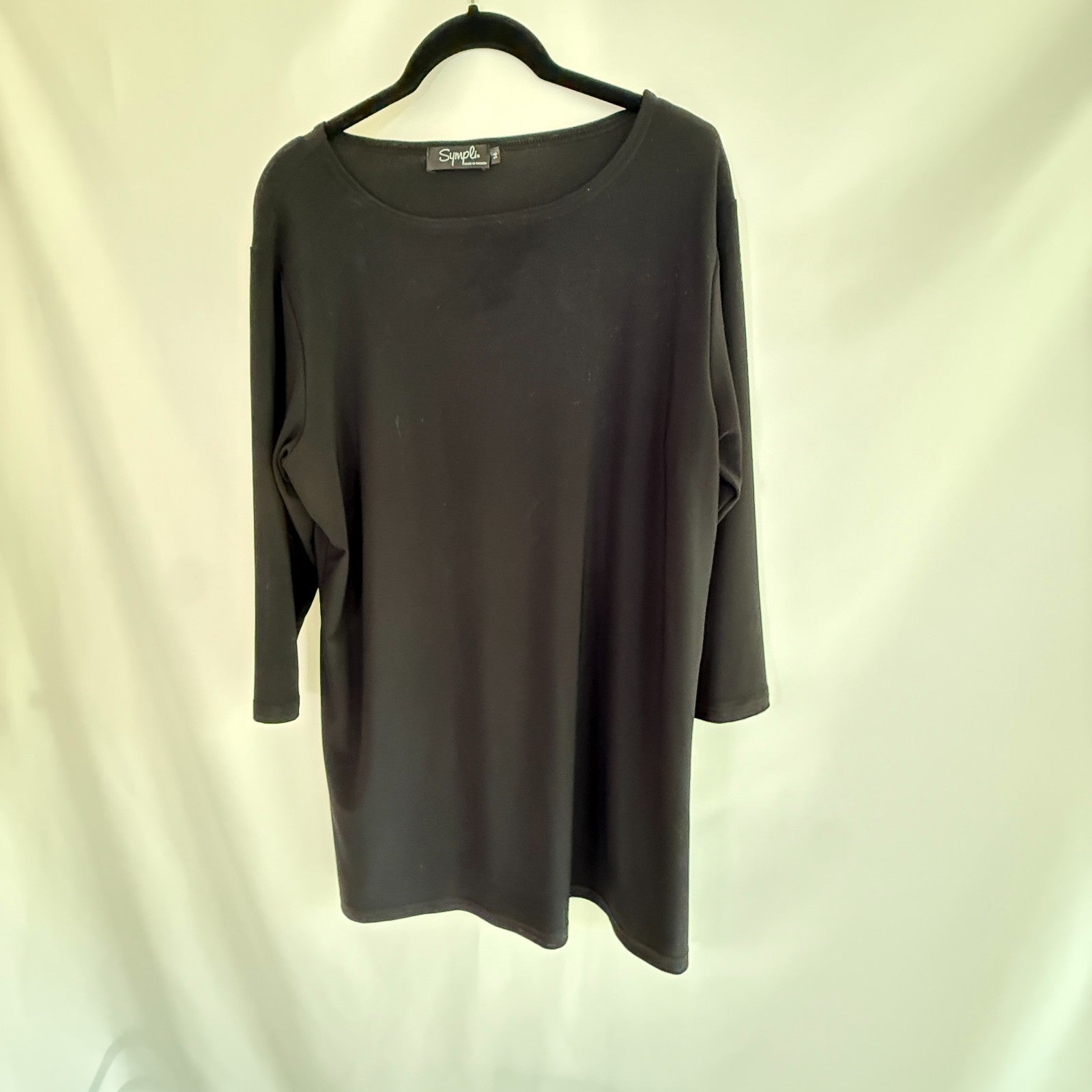 Sympli Black Stretch Jersey Classic Round Neck 3/4 Sleeve Split Hem Tunic Top 14