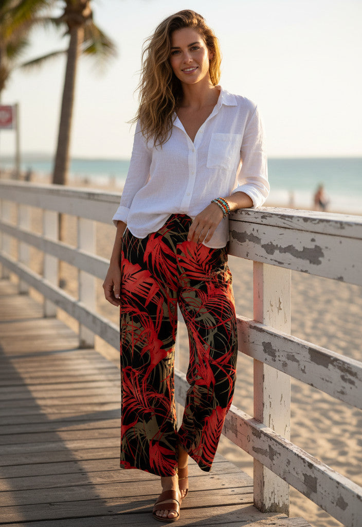 Frank Lyman Tropical Print Pull On Pants Size 6