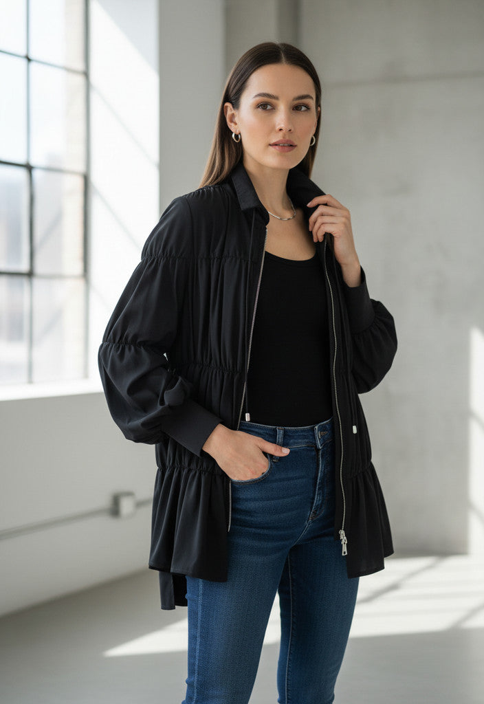 Frank Lyman Nylon Black Quilted Jacket Size M