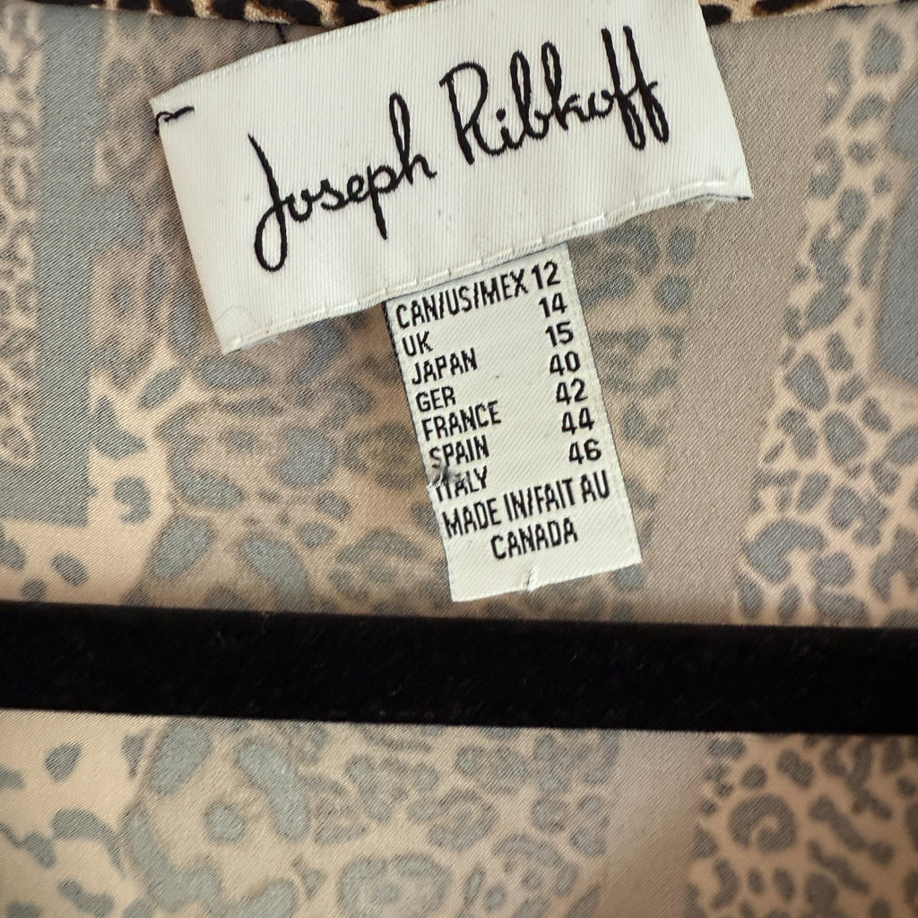 Joseph Ribkoff Abstract Animal Print Half Zip Open Back Hem Travel Tunic Sz. 14