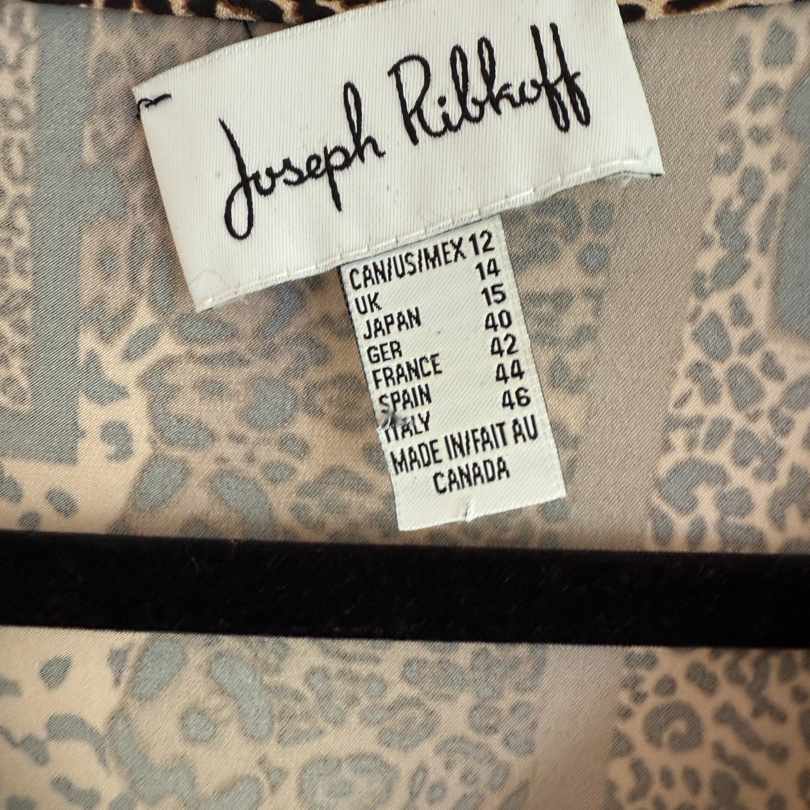 Joseph Ribkoff Abstract Animal Print Half Zip Open Back Hem Travel Tunic Sz. 14