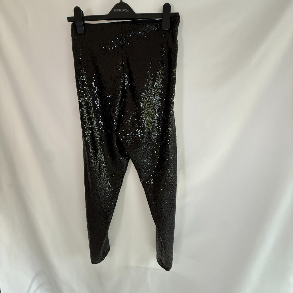 Black Stretch Knit Sequinned Skinny Leg Pants by Comando Size XL