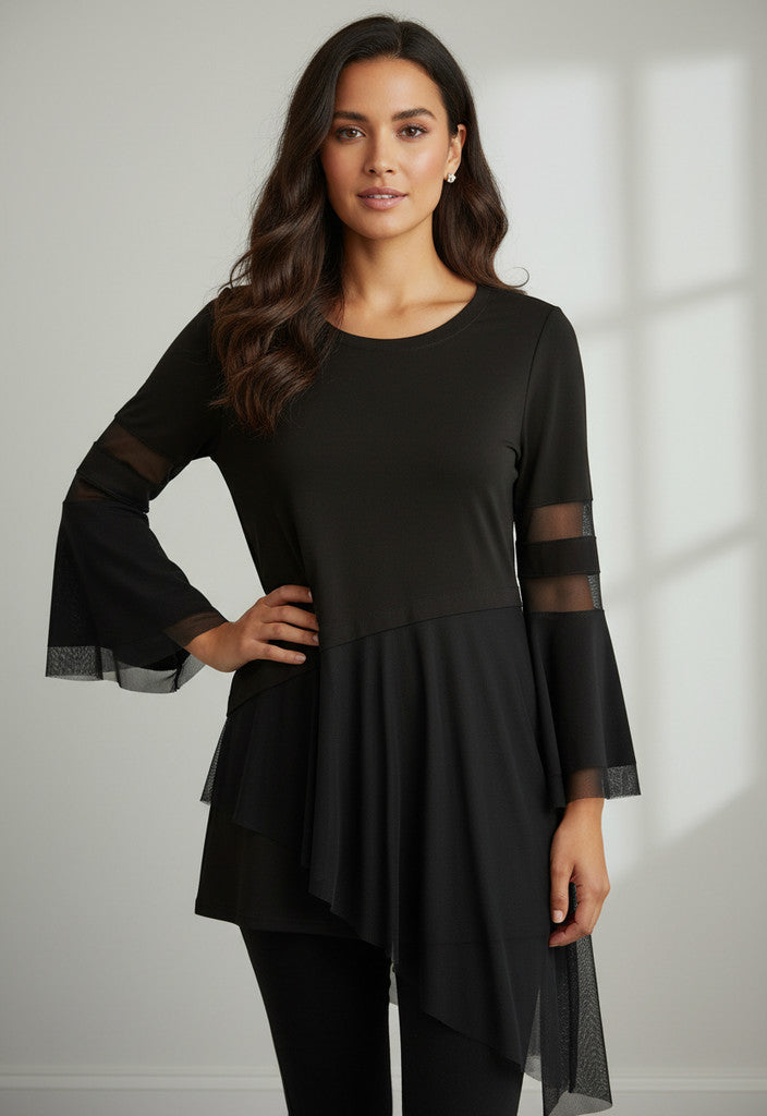 Frank Lyman Black Tunic with sheer overlay hemline Size 10