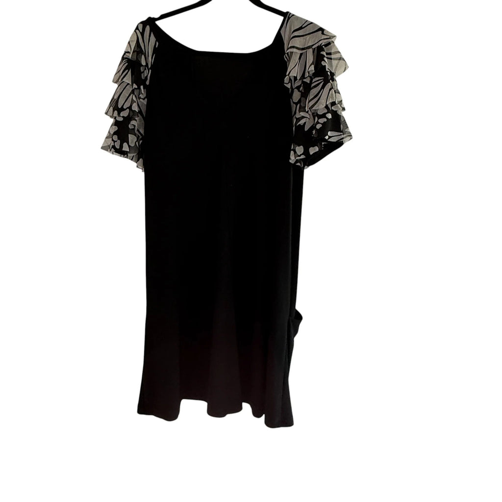 Joseph Ribkoff Black Trapeze Dress with Black and White Flutter Sleeves Size 12