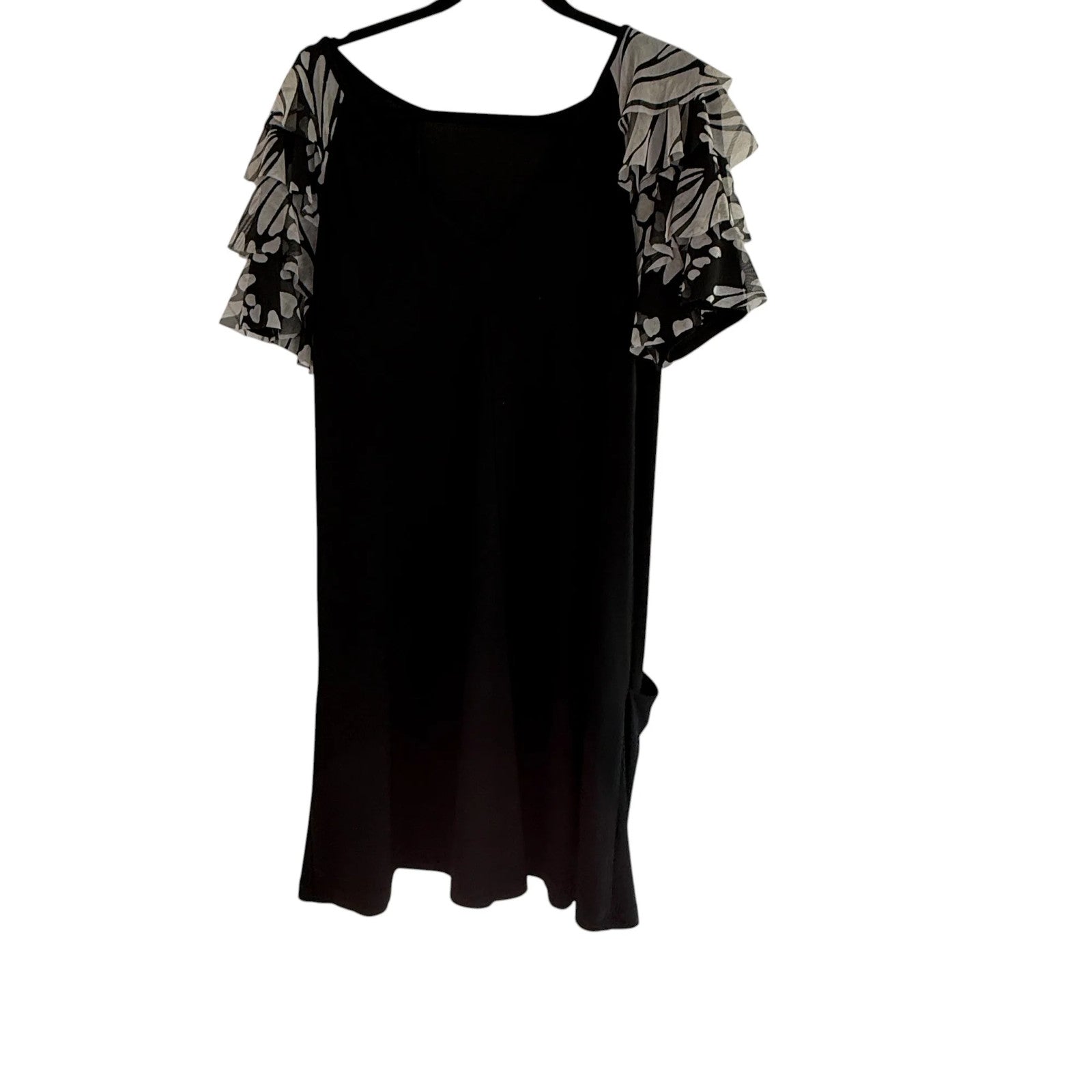 Joseph Ribkoff Black Trapeze Dress with Black and White Flutter Sleeves Size 12