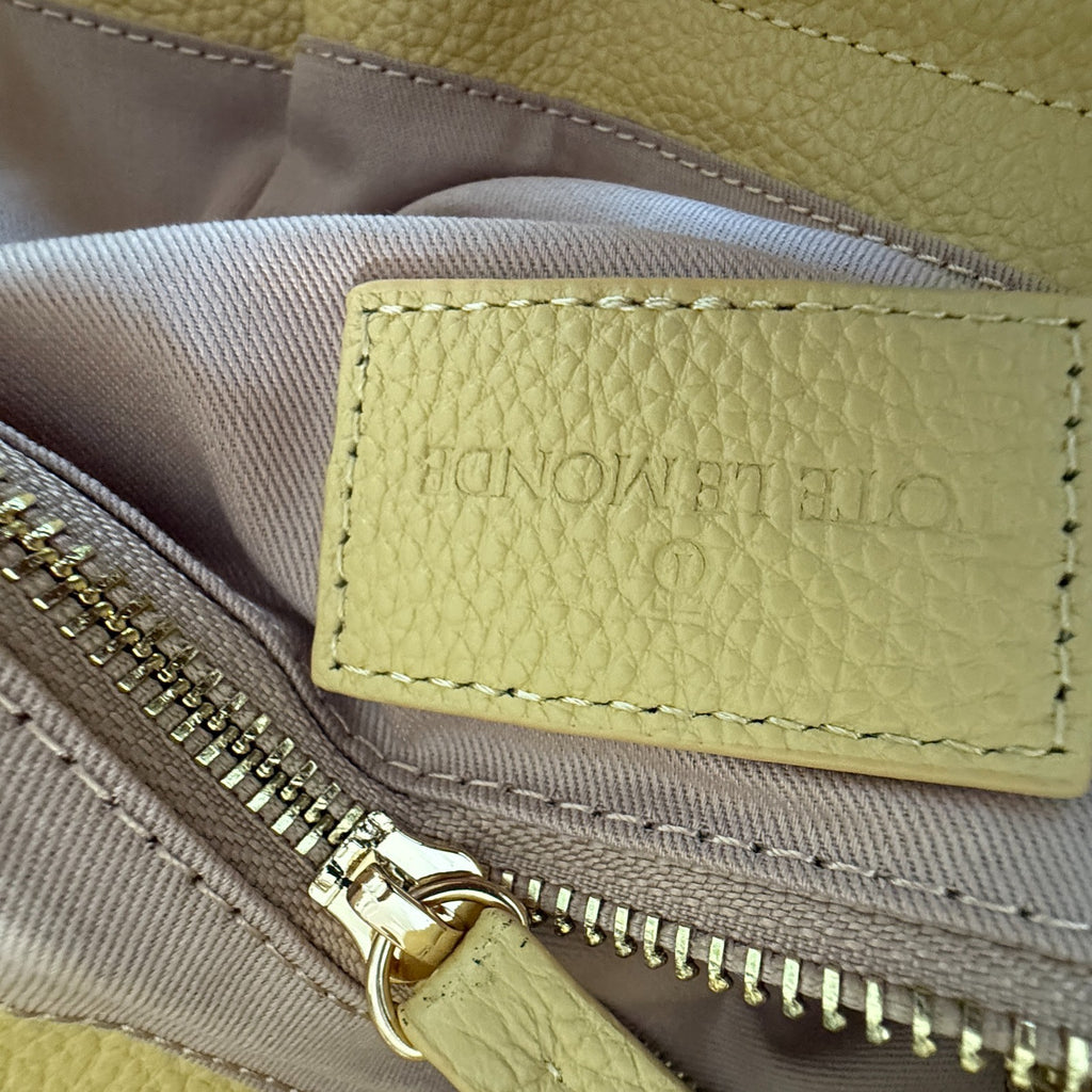 TOTE LE MONDE Gold Pebbled Leather Shoulder Tote Purse Bag