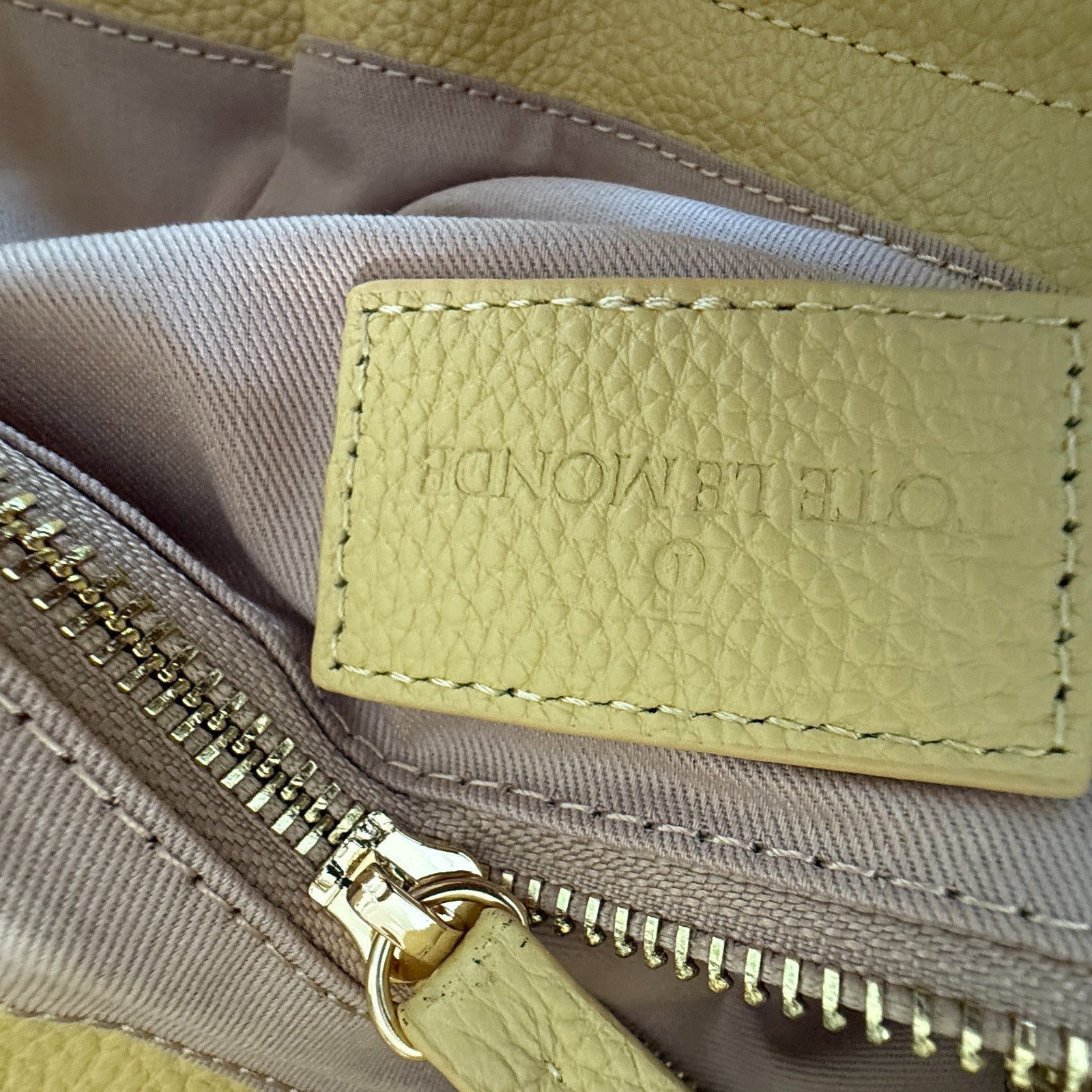 TOTE LE MONDE Gold Pebbled Leather Shoulder Tote Purse Bag