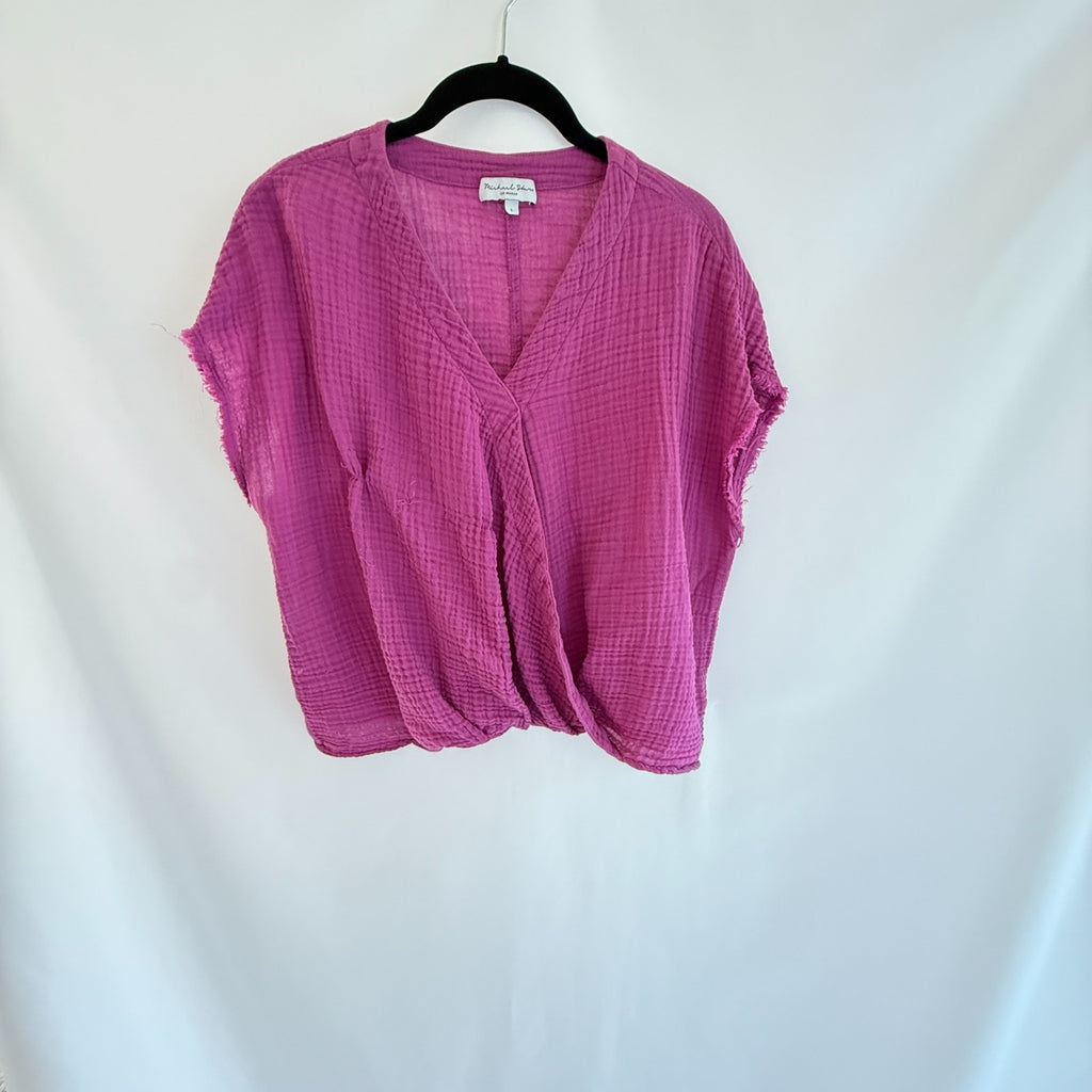 Michael Stars Evie Crossover Surplice Gauze Top Hot Pink Size L