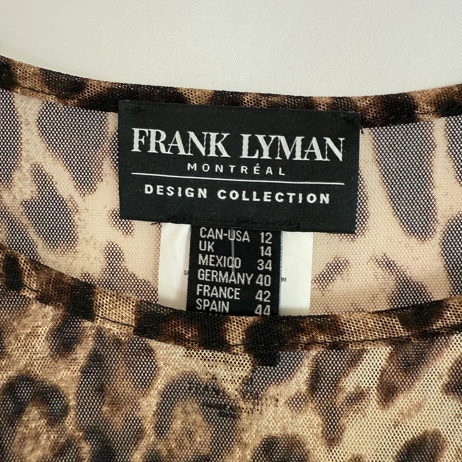 Frank Lyman Animal Print Long Draped Chiffon Tunic Size 12