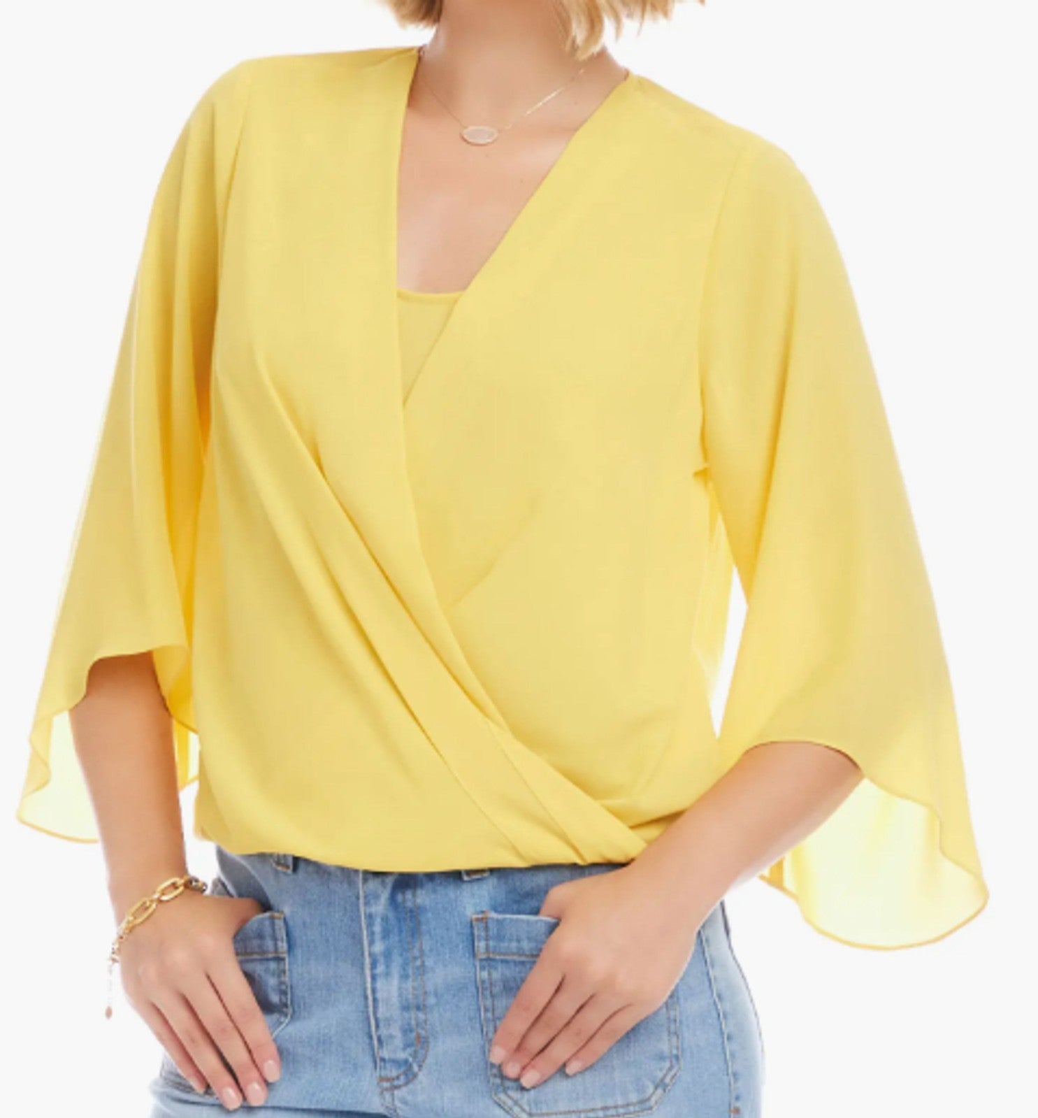 Karen Kane NWT Szie M crossover hem blouse-lemon yellow