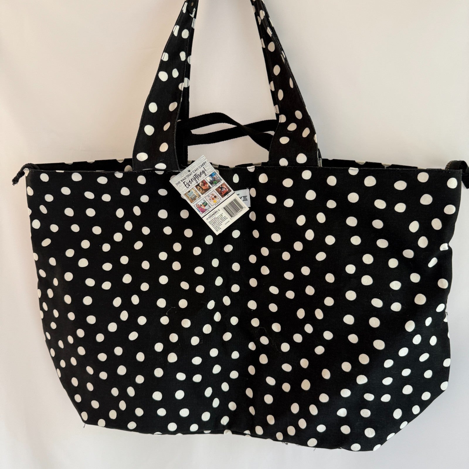 Black Polka Dot Extra Large Canvas Everything Tote Bag