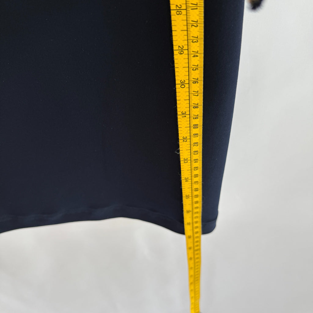 Joseph Ribkoff Navy Silky Knit Sheath Asymetrical Overlay Cocktail Dress Size 12