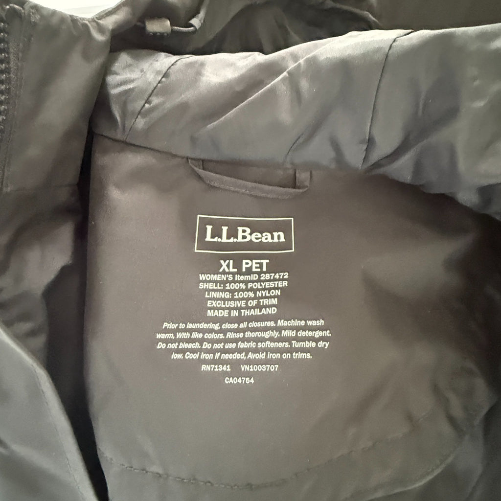 LL Bean Trench Rain Coat Hooded Removable Wool Liner Black Wm’s XL Petite