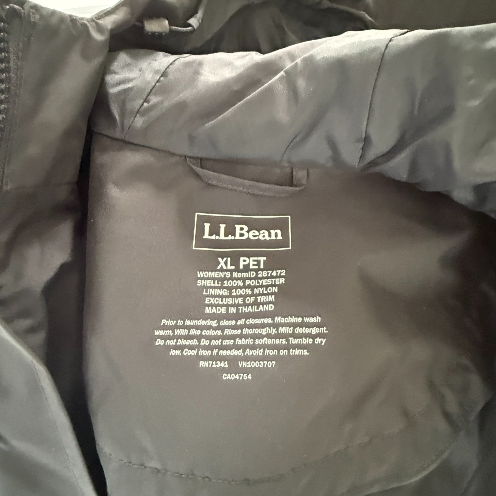 LL Bean Trench Rain Coat Hooded Removable Wool Liner Black Wm’s XL Petite