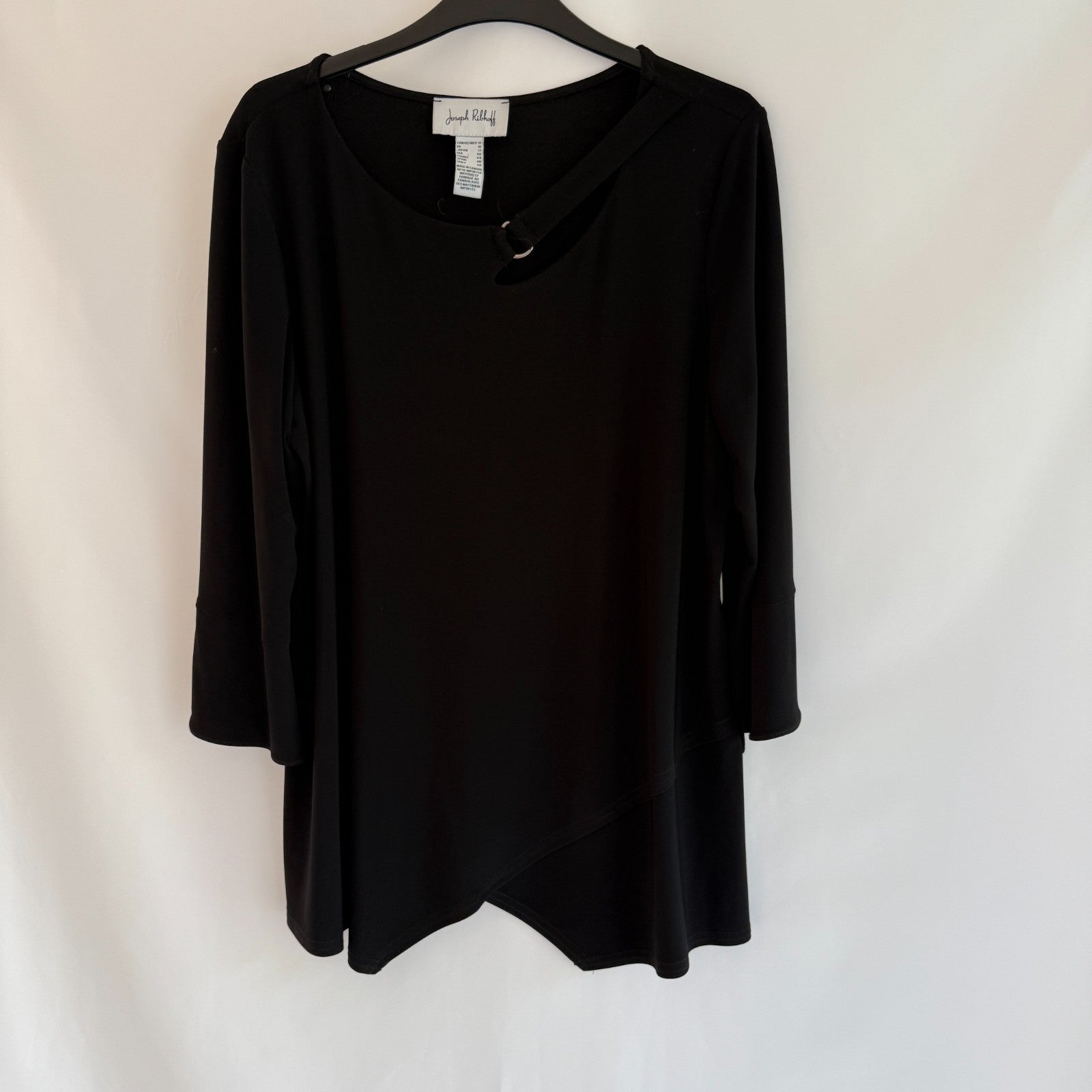 Joseph Ribkoff Black Keyhole Neckline Bell Sleeve Top Style 233081 Size 14
