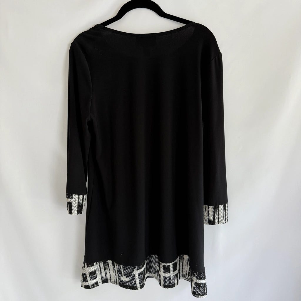 Joseph Ribkoff Black Tunic with geometric trim. Size 12.