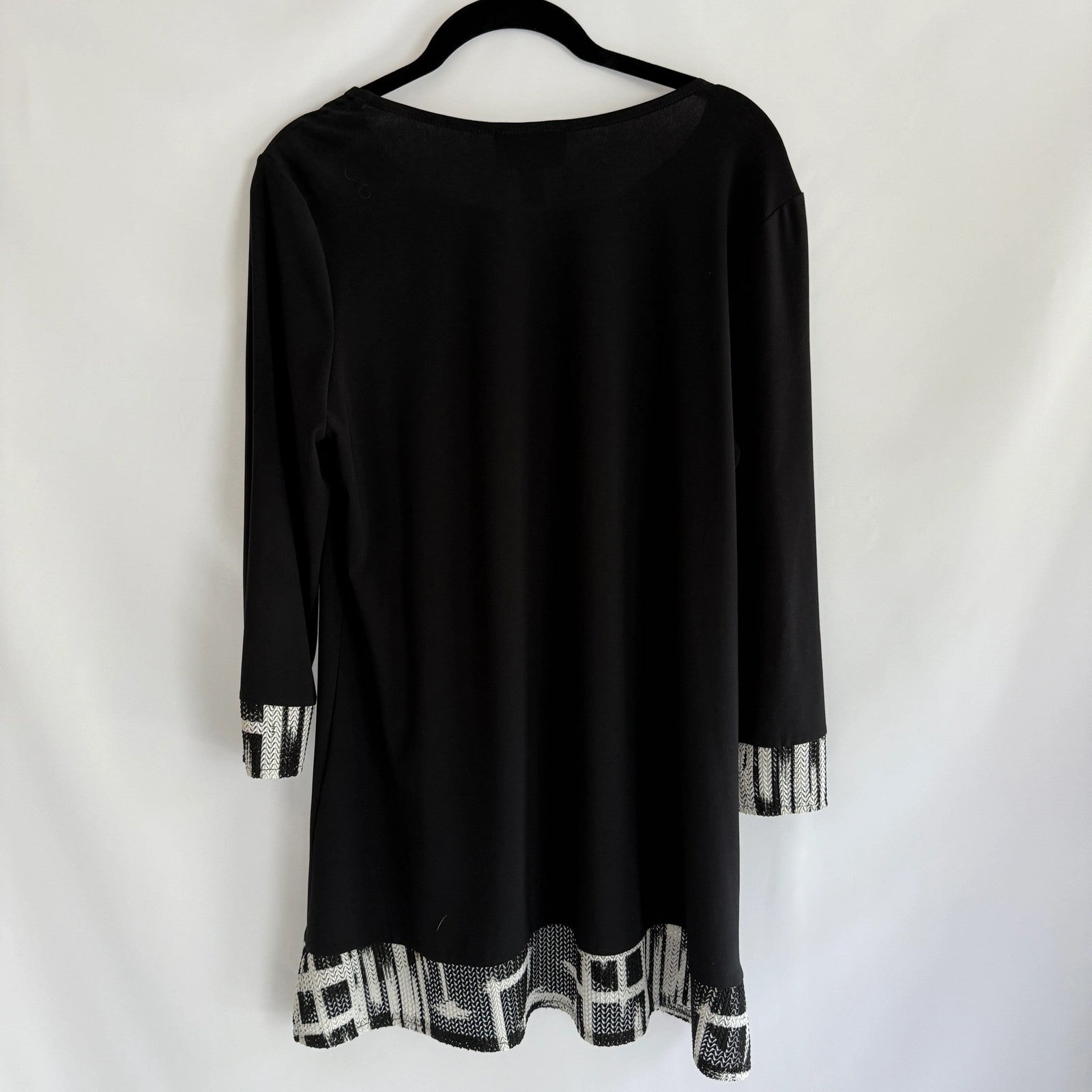 Joseph Ribkoff Black Tunic with geometric trim. Size 12.