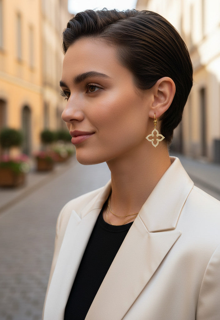 Catherine Popesco Cloverleaf gold with crystal earrings