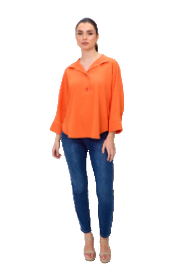 Joseph Ribkoff Orange Collarless Loose Fit Top Size 12