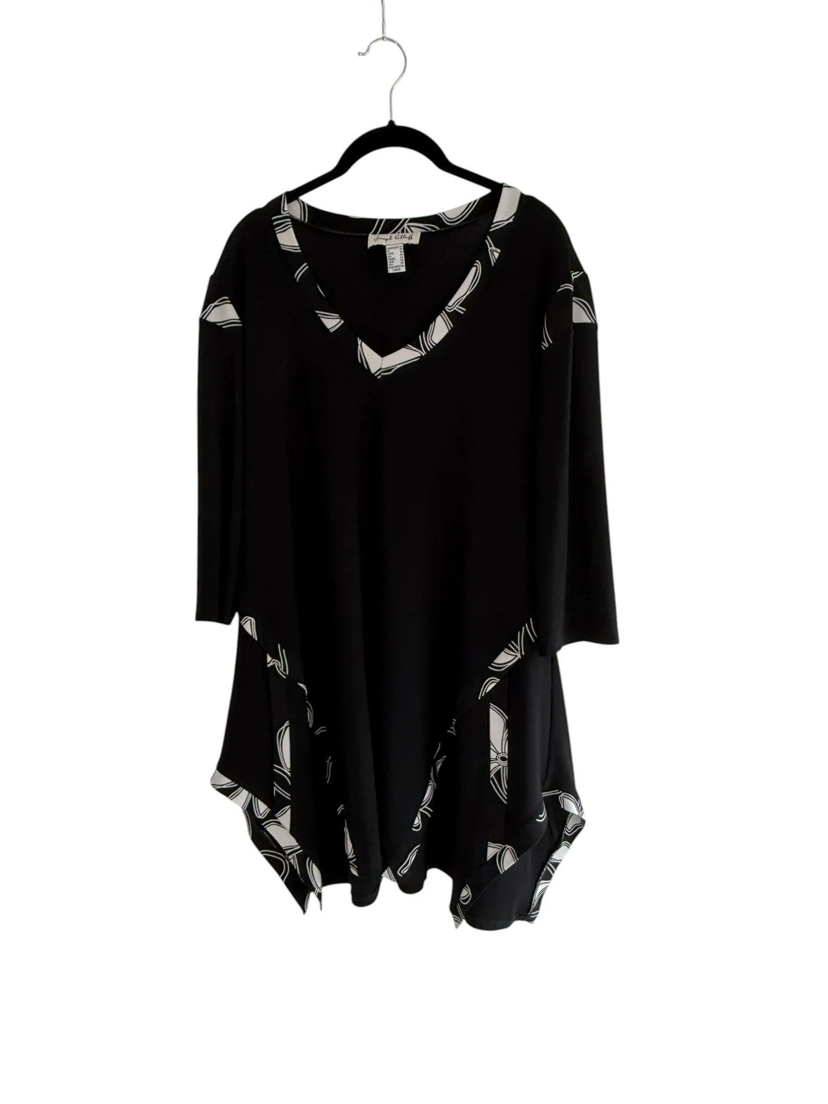 Joseph Ribkoff Black Tunic with Geometric Print Trim Size 12