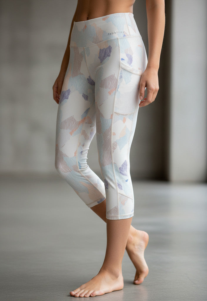 Fabletics Multi Colored White Pink & Purple Crop Leggings Size L