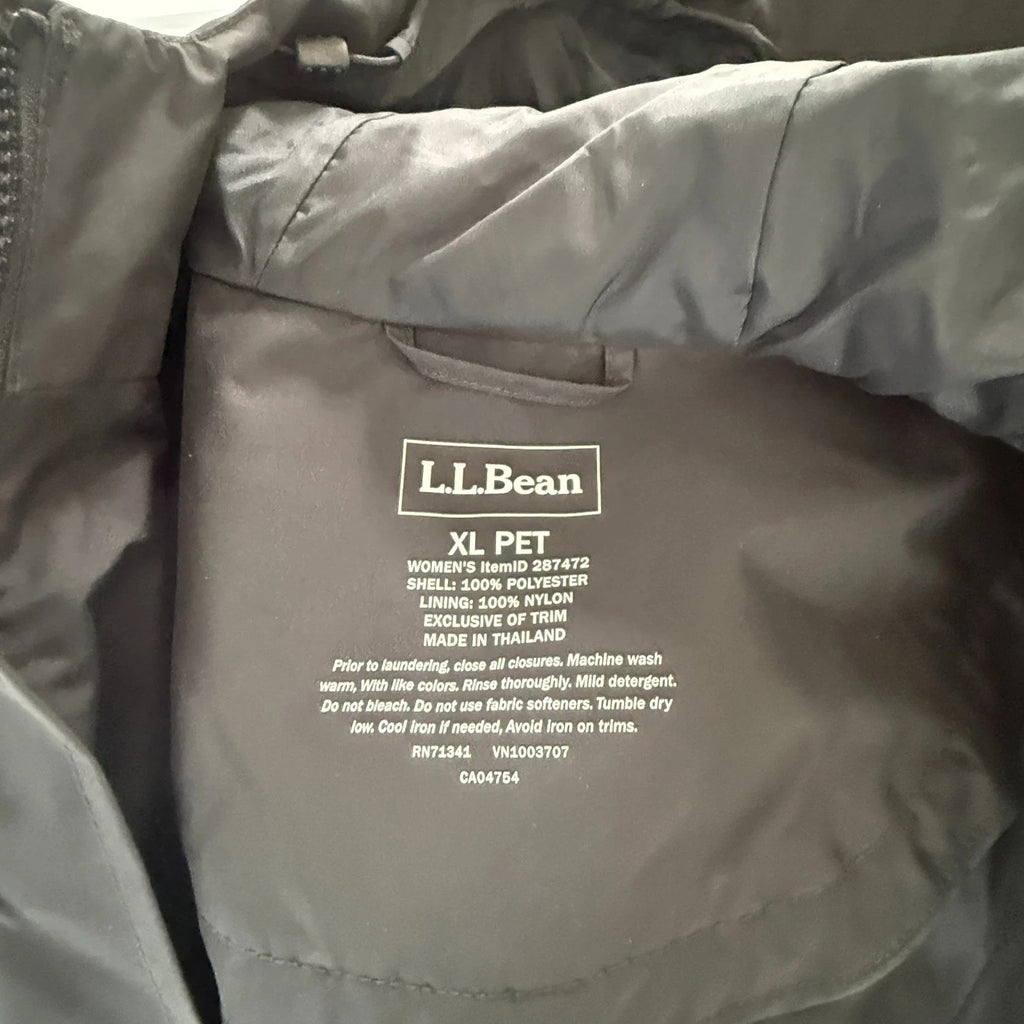 LL Bean Long Trench Rain Coat Hooded Removable Wool Liner Black Size XL