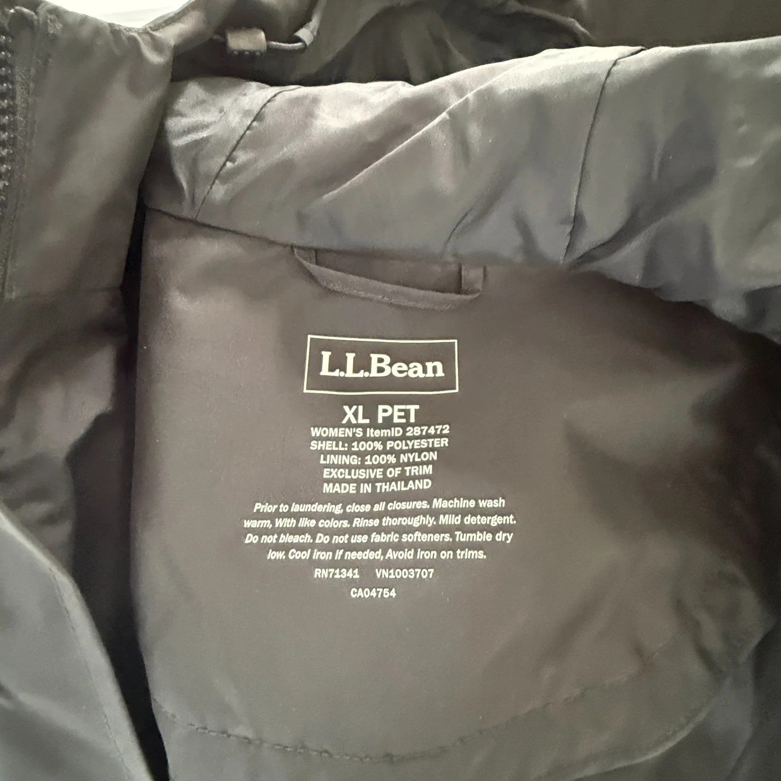 LL Bean Long Trench Rain Coat Hooded Removable Wool Liner Black Size XL