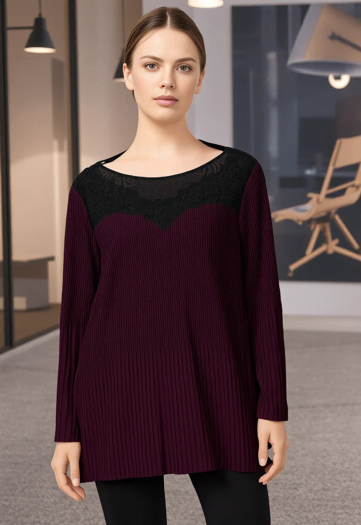 Chicos Deep Burgandy and Black Tunic Size 2