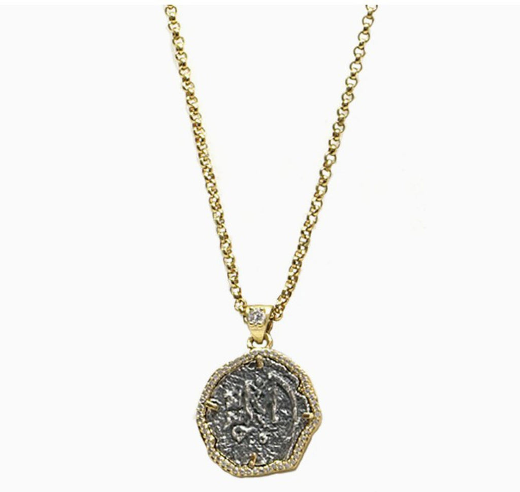 Tat 2 Designs Gold Cubic Zirconia Pave Mini Molat Necklace