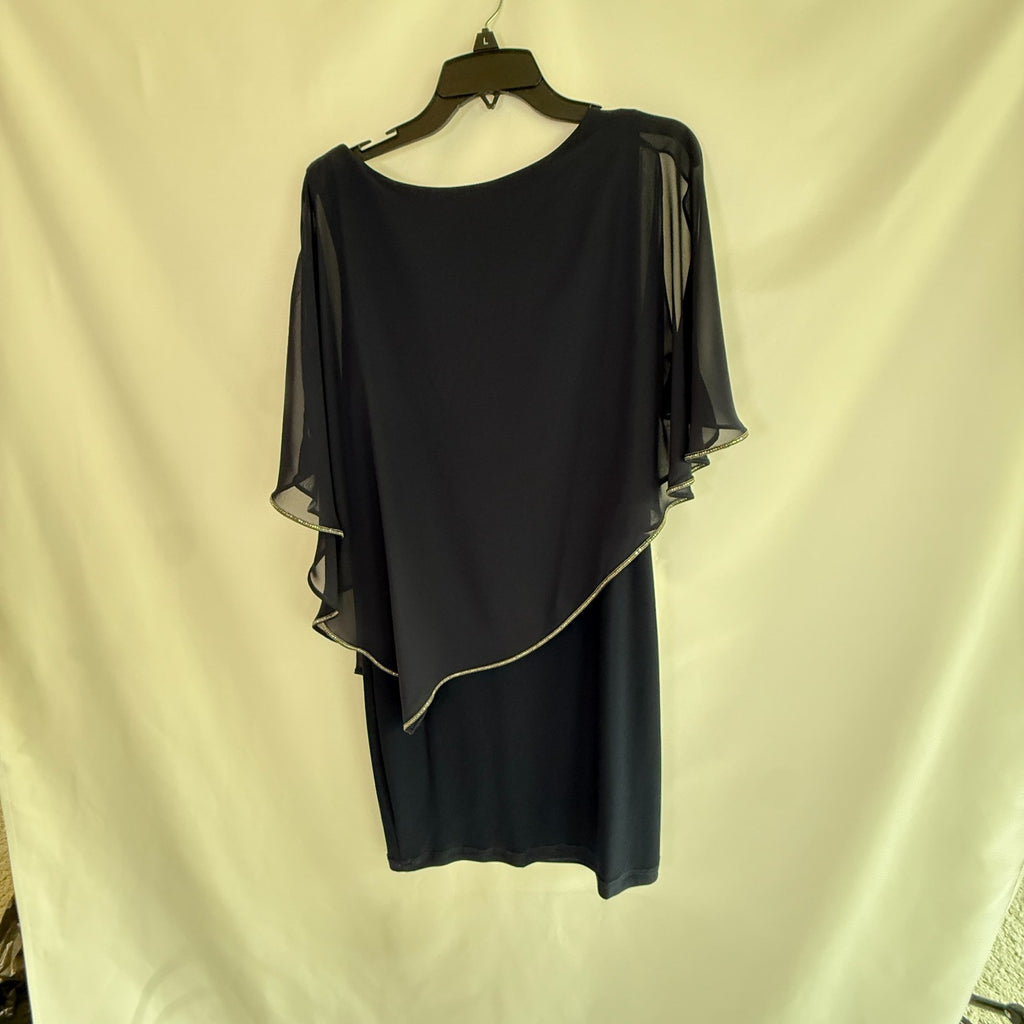 Joseph Ribkoff Navy Silky Knit Sheath Asymetrical Overlay Cocktail Dress Size 12