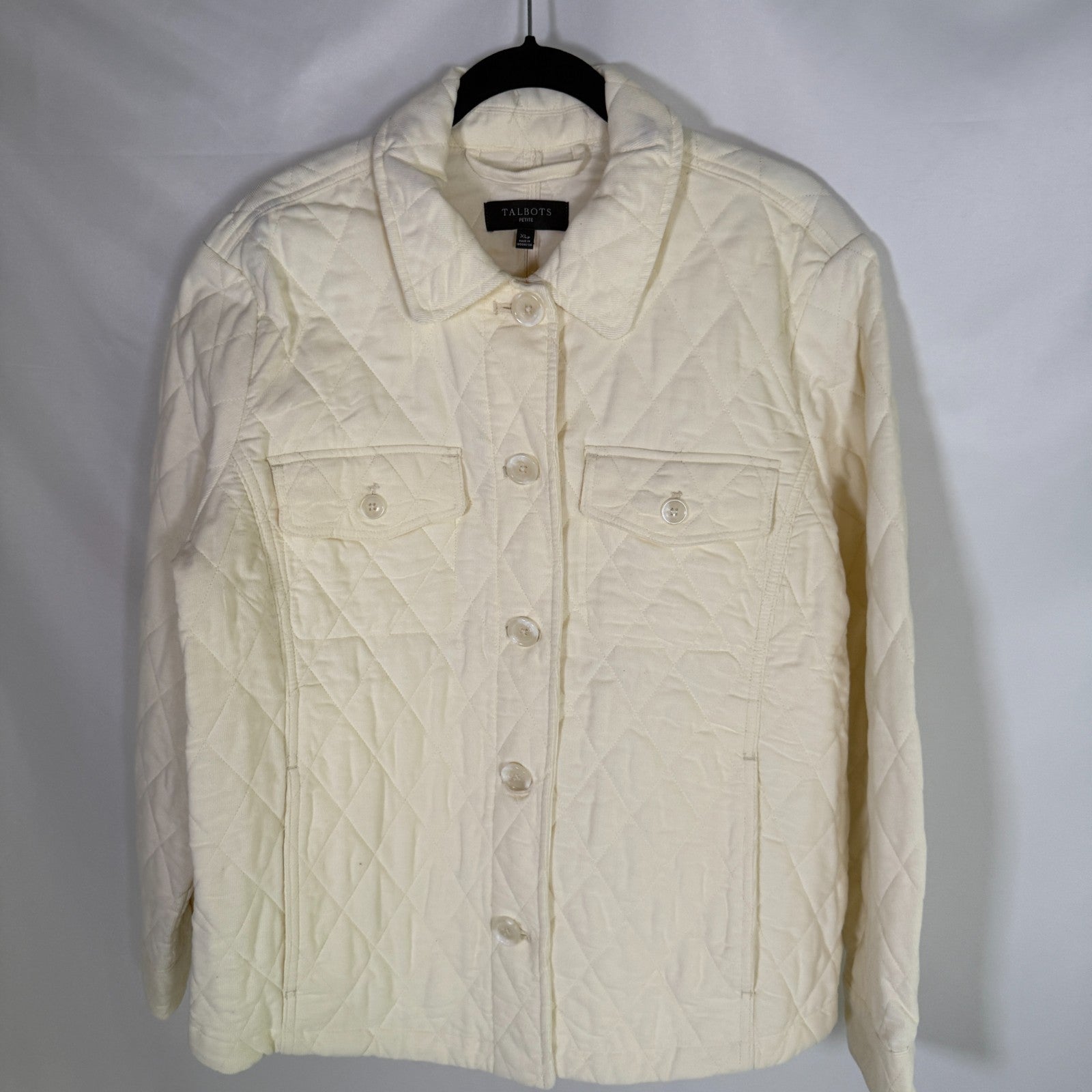NWT Talbots Quilted Down Jacket Womens Petite XL Cream Collared Jacket