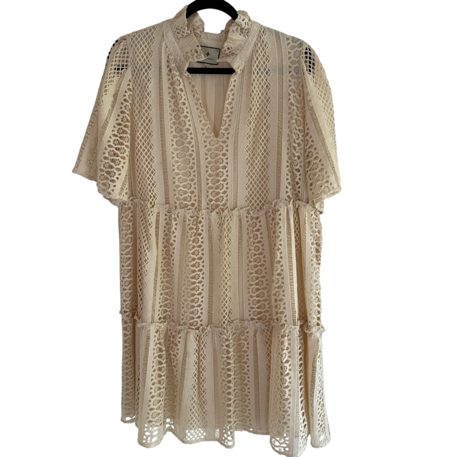 Tuckernuck Cream Crocheted Ruffled High Neck Dress Size XL